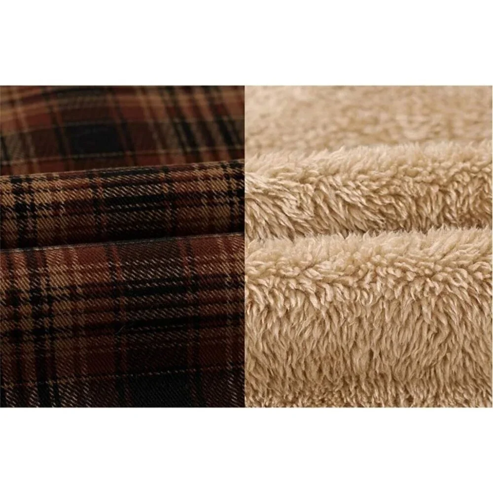 Men's Red Coffee Long Sleeve Sherpa Lined Flannel Shirt Jacket Fleeces